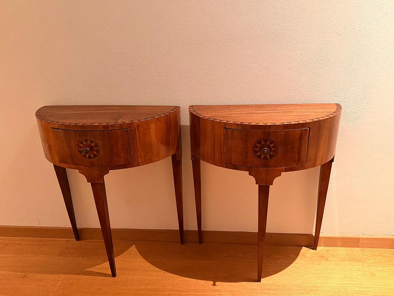 Mid-century Italian Neoclassical style inlaid walnut Atelier, 50s 1